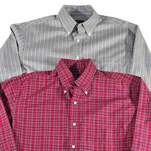 Lot of 2 Jos. A. Bank Button Down Mens M Multicolor Plaid Traveler's Collection